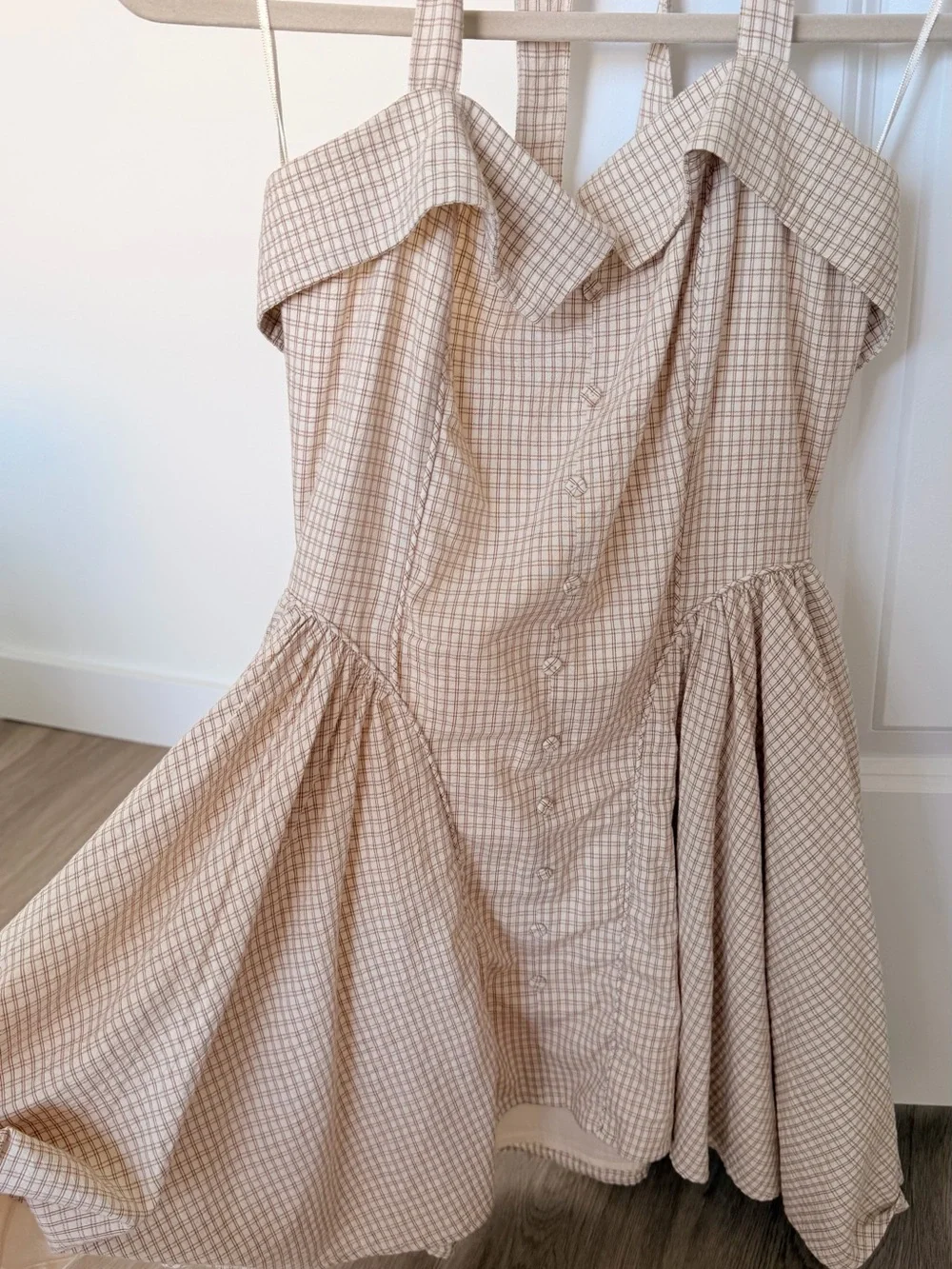 Zara Beige Gingham Halter Fit-and-Flare Dress
